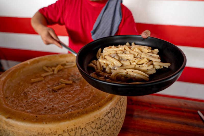 Casarecce in the Cheese Wheel